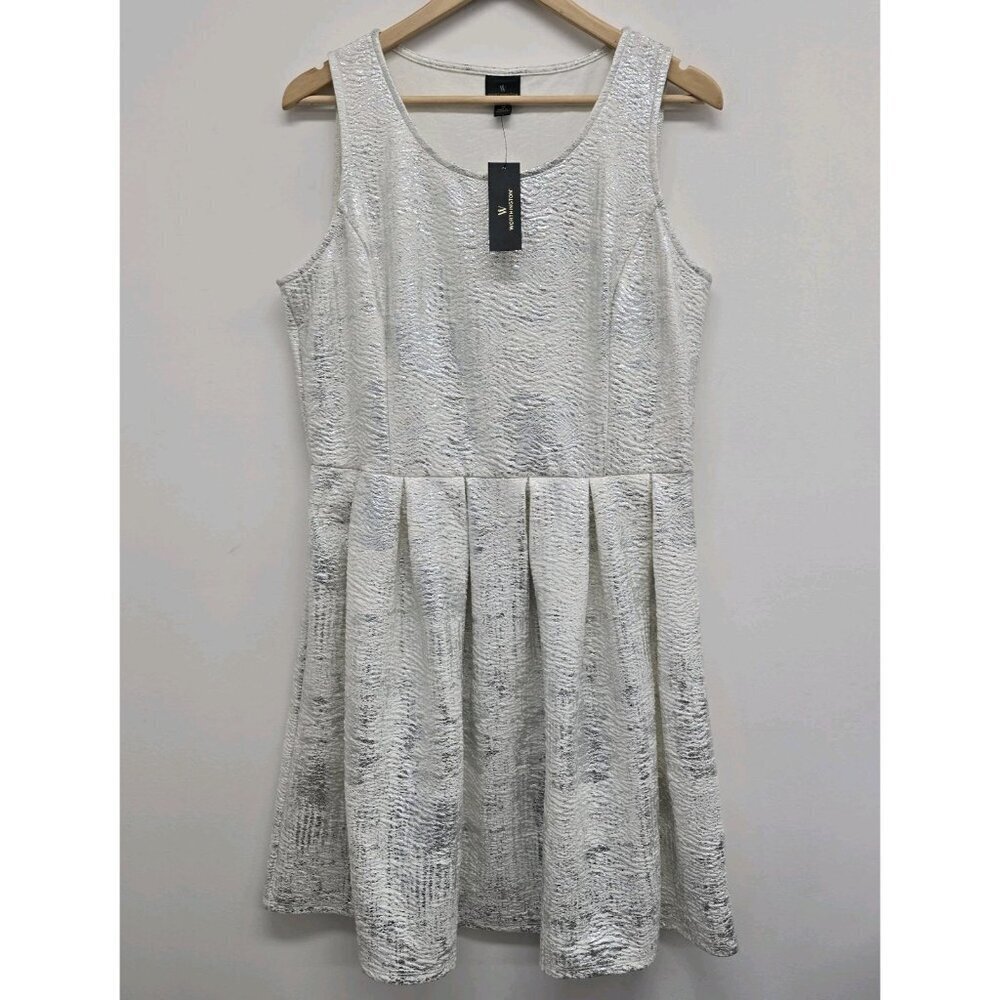 NWT Worthington Pleated Metallic Crinkle Dress Size 14 Stretch Knee Length Party